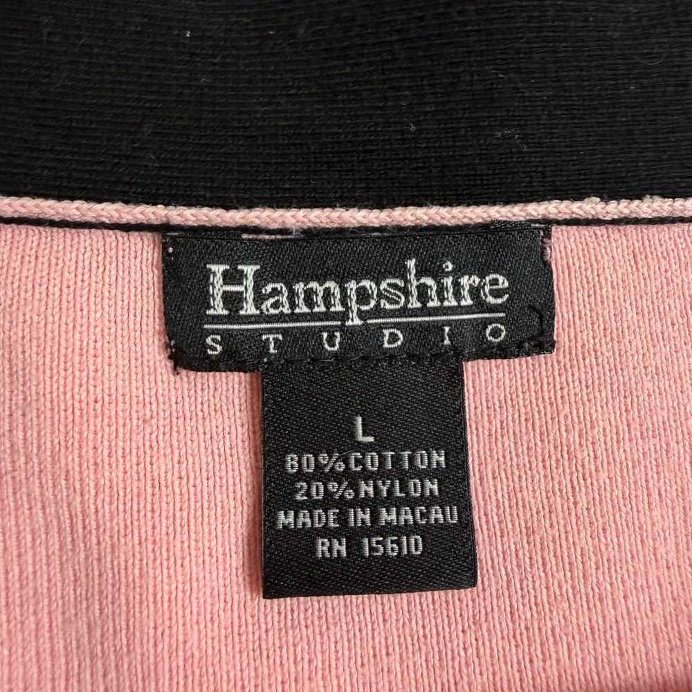 Hampshire Studio Pink Bow Sweater Large Cotton Blend 3/4 Sleeve Vintage Knit Top